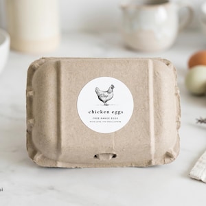 Vintage Eierkarton-Etiketten • Benutzerdefinierte weiße runde Aufkleber • Personalisiertes Gehöft-Branding • Vintage Illustration • Farmfrische Verpackung
