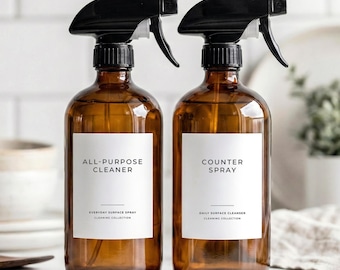 Kitchen Cleaning Labels (Signature Design) • Minimalist Waterproof Vinyl •  Personalized Spray Bottle Sticker • Modern Home Organization