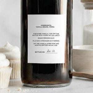 Instructielabels vanille-extract (minimaal ontwerp) • Gepersonaliseerde zelfgemaakte cadeaukaartjes voor de feestdagen Waterbestendig, aangepaste ingrediënten • Wodkabourbon