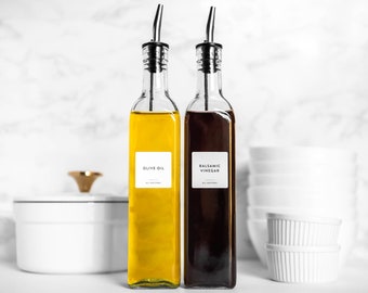 Oil & Vinegar Labels (Minimal Design) • Water Resistant • Custom Oil and Vinegar Labels • Kitchen Organization • Durable