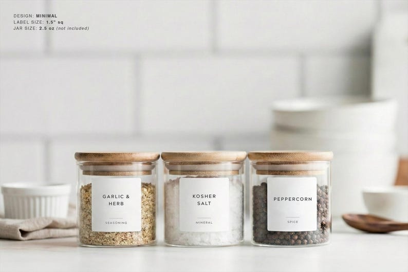 Spice Labels (Minimal Design) • Modern Minimalist Spice & Herb Labels • Personalized Jar Stickers • Pantry Organization • Vinyl • Seasoning 1.5" Square