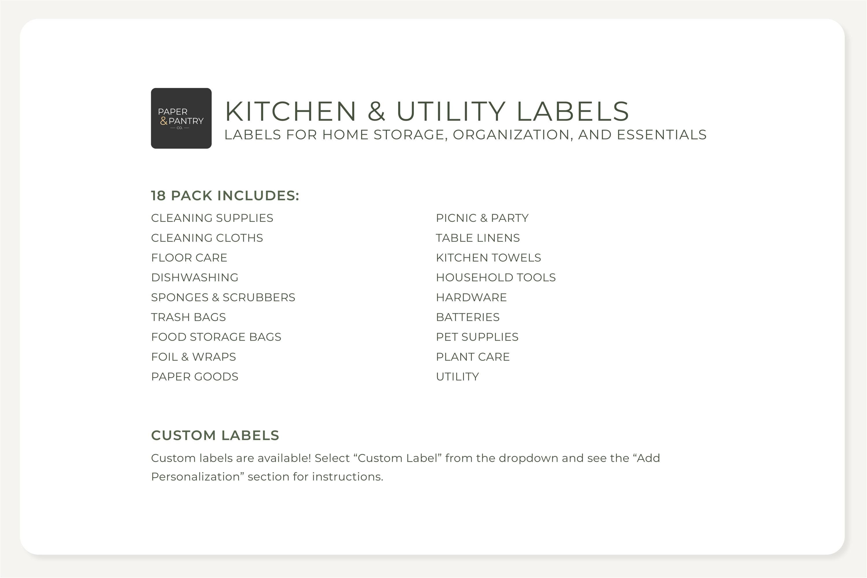 Kitchen & Utility Labels (minimal Design) • Minimalist Personalized ...