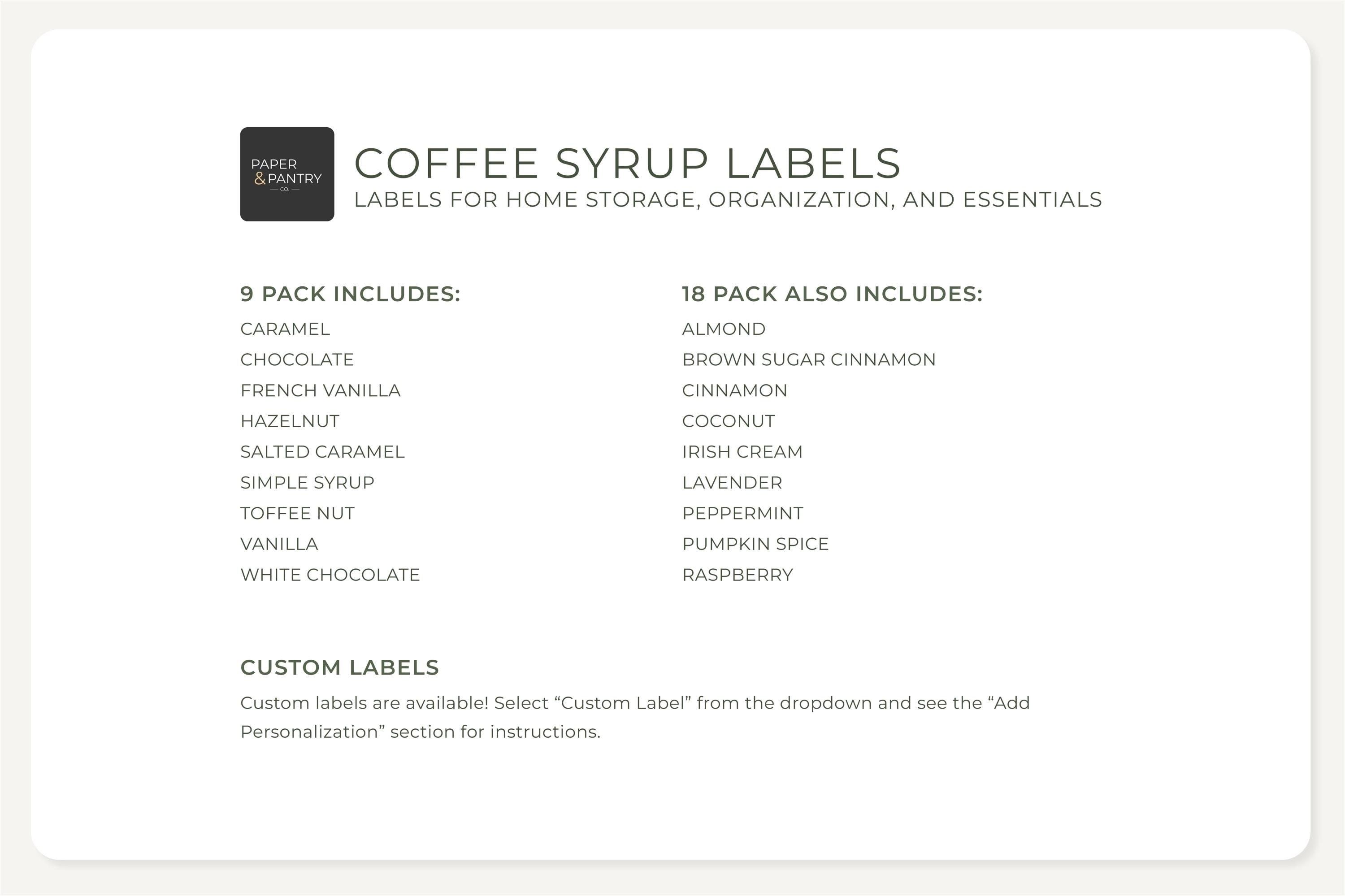 Coffee Syrup Labels (minimal Design) • Minimalist Personalized Kitchen ...