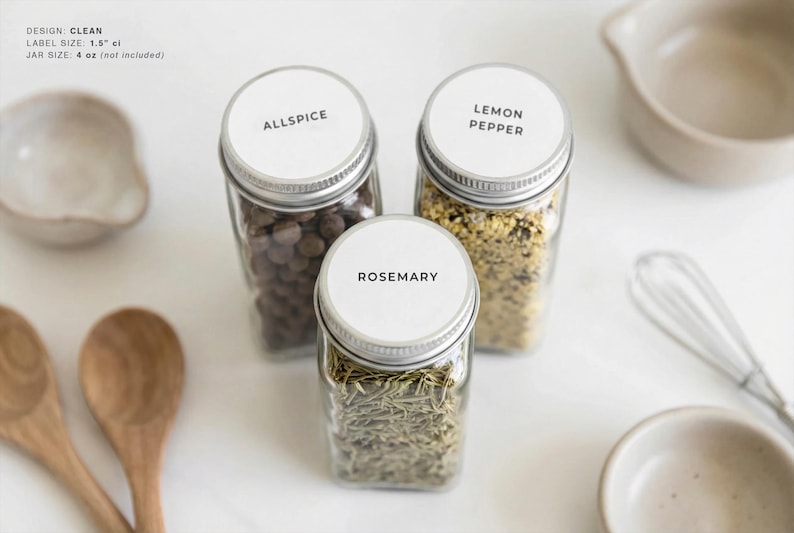 Spice Labels (Clean Design) • Minimalist Spice Tags • Personalized Spice Jar Stickers • Customizable Waterproof Labels • Herb & Seasoning 1.5" Circle
