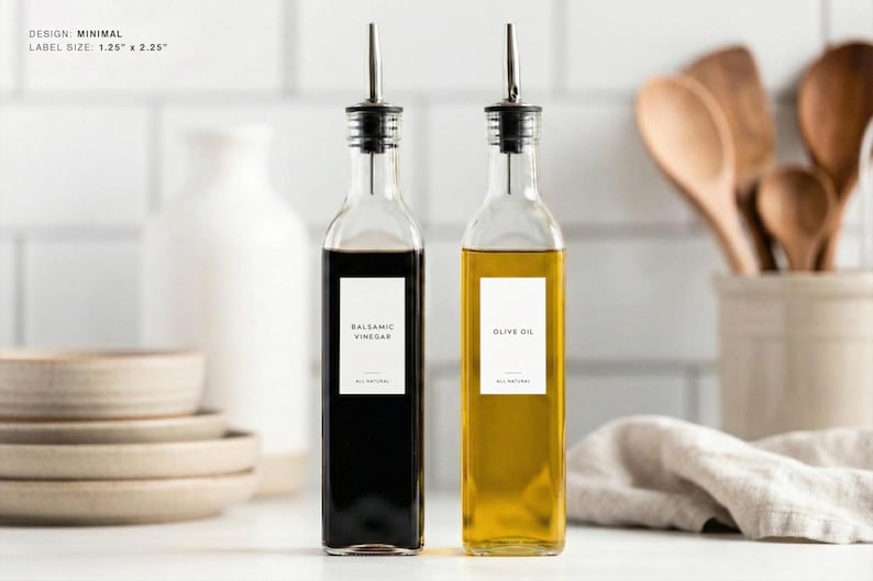 Etiquetas para aceite y vinagre (diseño minimalista) • Pegatinas minimalistas personalizadas para vinagreras • Organización de cocina personalizada • Dispensador de botellas de aceite de oliva imagen 6