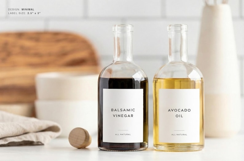 Etiquetas para aceite y vinagre (diseño minimalista) • Pegatinas minimalistas personalizadas para vinagreras • Organización de cocina personalizada • Dispensador de botellas de aceite de oliva imagen 5