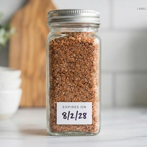 Vervalt op etiketten (minimaal ontwerp) • Verwijderbare voedseldatumstickers • Verpakking van 72 • Houdbaar, te gebruiken vóór, verpakt op, gebotteld • Diepvriezer en voorraadkast