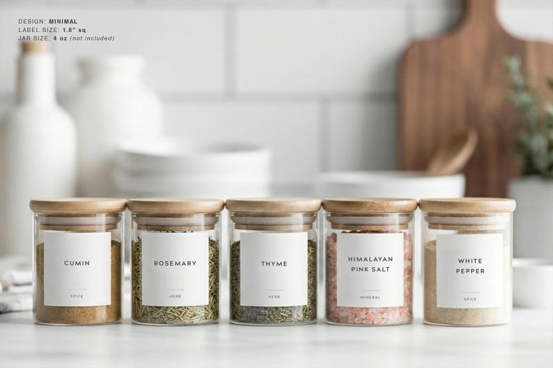 Spice Labels (Minimal Design) • Modern Minimalist Spice & Herb Labels • Personalized Jar Stickers • Pantry Organization • Vinyl • Seasoning 1.8" Square