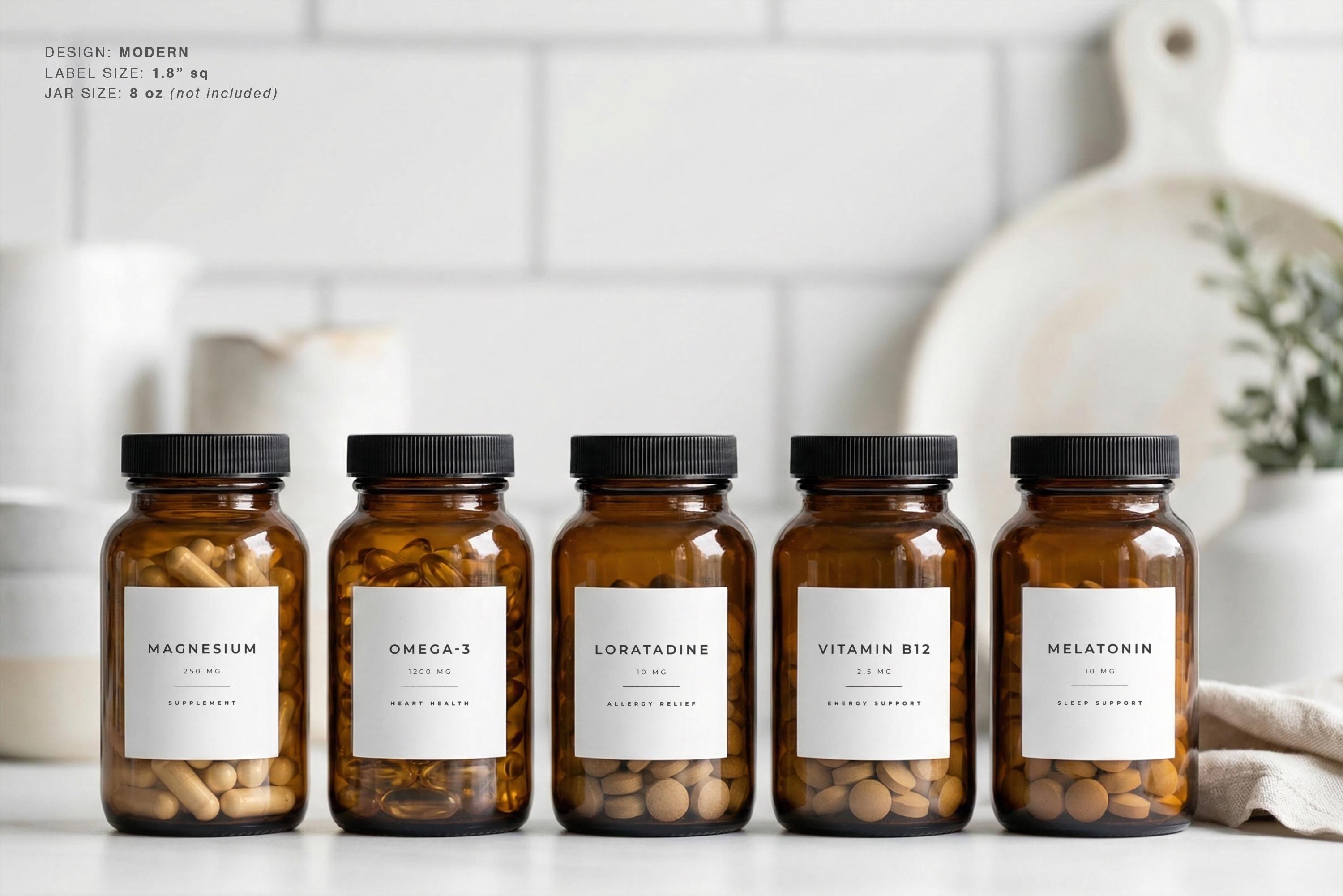 Supplement Sticker Medicine & Supplement Labels (modern Design) • Minimalist Personalized ...