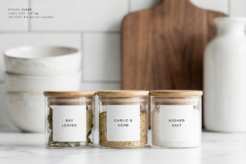 Spice Labels (Clean Design) • Minimalist Spice Tags • Personalized Spice Jar Stickers • Customizable Waterproof Labels • Herb & Seasoning 1.5" Square