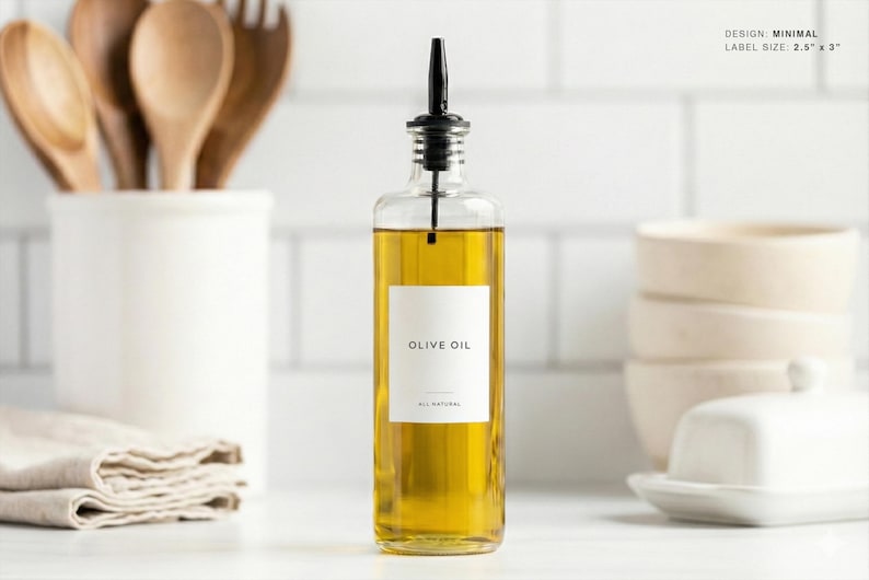 Etiquetas para aceite y vinagre (diseño minimalista) • Pegatinas minimalistas personalizadas para vinagreras • Organización de cocina personalizada • Dispensador de botellas de aceite de oliva imagen 2