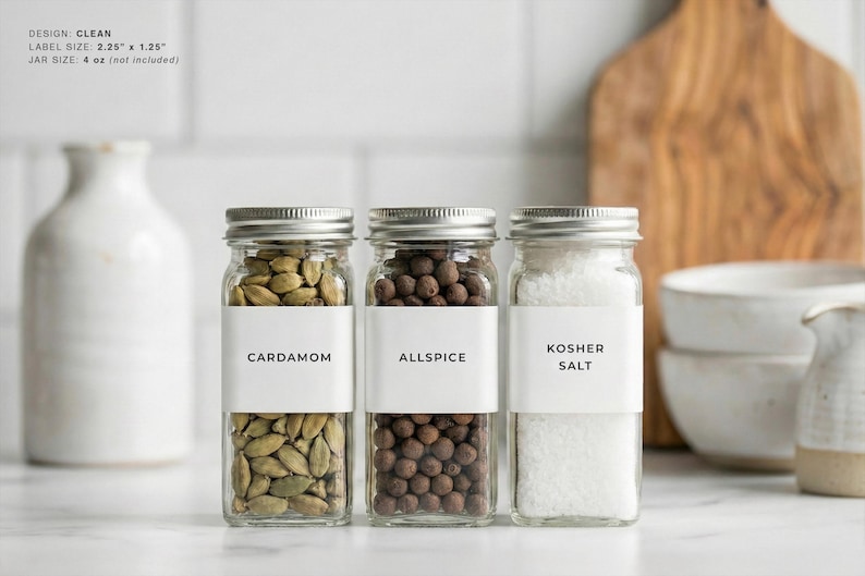 Spice Labels (Clean Design) • Minimalist Spice Tags • Personalized Spice Jar Stickers • Customizable Waterproof Labels • Herb & Seasoning 2.25" W x 1.25" H