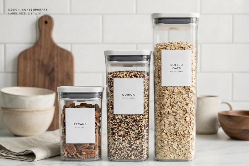 Kitchen Plastic Container Labels Pantry Labels (contemporary Design) • Minimalist Personalized Kitchen ...
