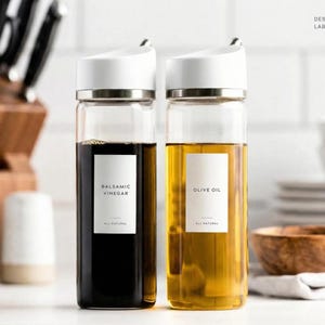 Etiquetas para aceite y vinagre (diseño minimalista) • Pegatinas minimalistas personalizadas para vinagreras • Organización de cocina personalizada • Dispensador de botellas de aceite de oliva 1.25" W x 2.25" H