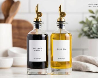 Oil & Vinegar Labels (Minimal Design) • Minimalist Personalized Cruet Stickers • Custom Kitchen Organization • Olive Oil Bottle Dispenser
