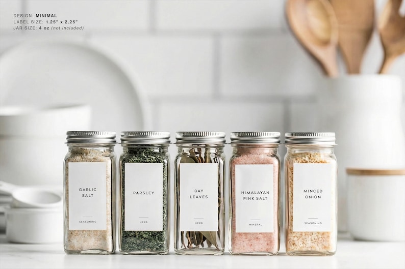 Spice Labels (Minimal Design) • Modern Minimalist Spice & Herb Labels • Personalized Jar Stickers • Pantry Organization • Vinyl • Seasoning 1.25" W x 2.25" H