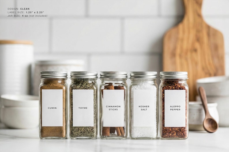 Spice Labels (Clean Design) • Minimalist Spice Tags • Personalized Spice Jar Stickers • Customizable Waterproof Labels • Herb & Seasoning 1.25" W x 2.25" H