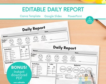 Editable Daily Communication Report for Teachers - Instant PDF Download, Daily Behavior Report