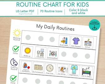 Kids Daily Routine Chart: Visual Schedule with Icons (Digital Download)