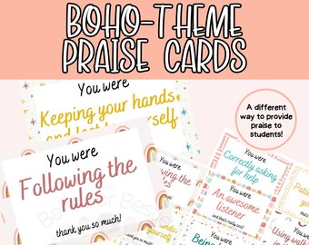 Boho Theme Positive Praise Cards | Behavior Specific Praise Cards | Printable Positive Notes | Positive Teacher Note | Student Praise Notes