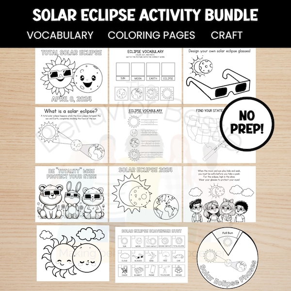 Solar Eclipse Activities, Preschool Activities, Homeschool Solar Eclipse Coloring Pages, Solar Eclipse Bundle