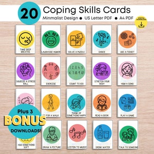 20 Bewältigungs fertigekarten für Kinder, Stressbewältigung & Emotionsregulierung, Beruhigungskonzepte, Hilfsmittel zur Selbstregulierung, digitaler Download