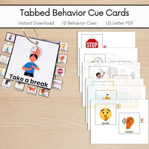 Gedragskaarten met tabbladen, gedragscue-kaarten, visuele gedragssignalen, visuele ondersteuning van autisme, gedragsbeheer