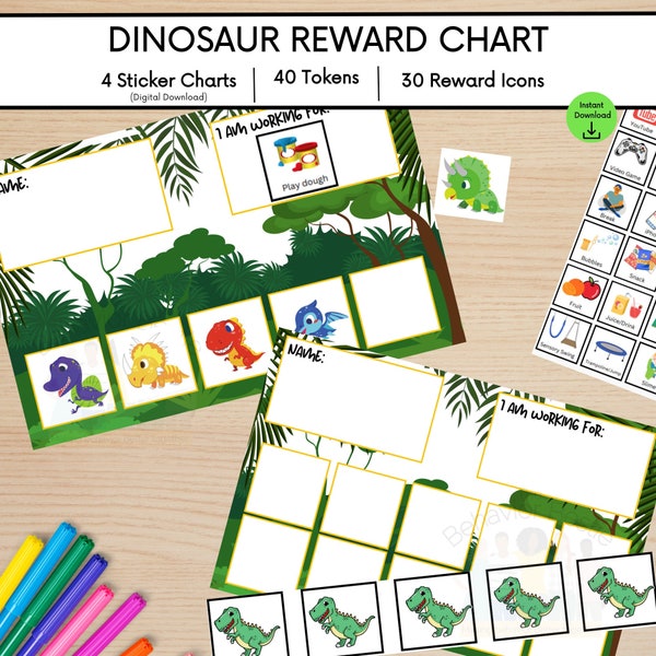 Dinosaur Reward Chart for Kids, Jurassic Reward Chart, Dinosaur Token Board, Dinosaur Behavior Chart
