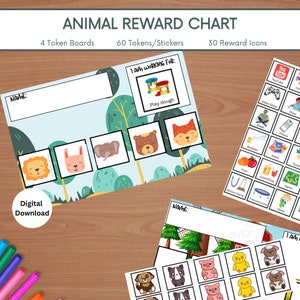 Reward Chart Animal Theme, Kids Behavior Chart, Token Boards For Kids