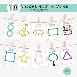 Breathing Cards for Kids, Shapes Breathing Cards for Calm Down Corner, Calming Flashcards