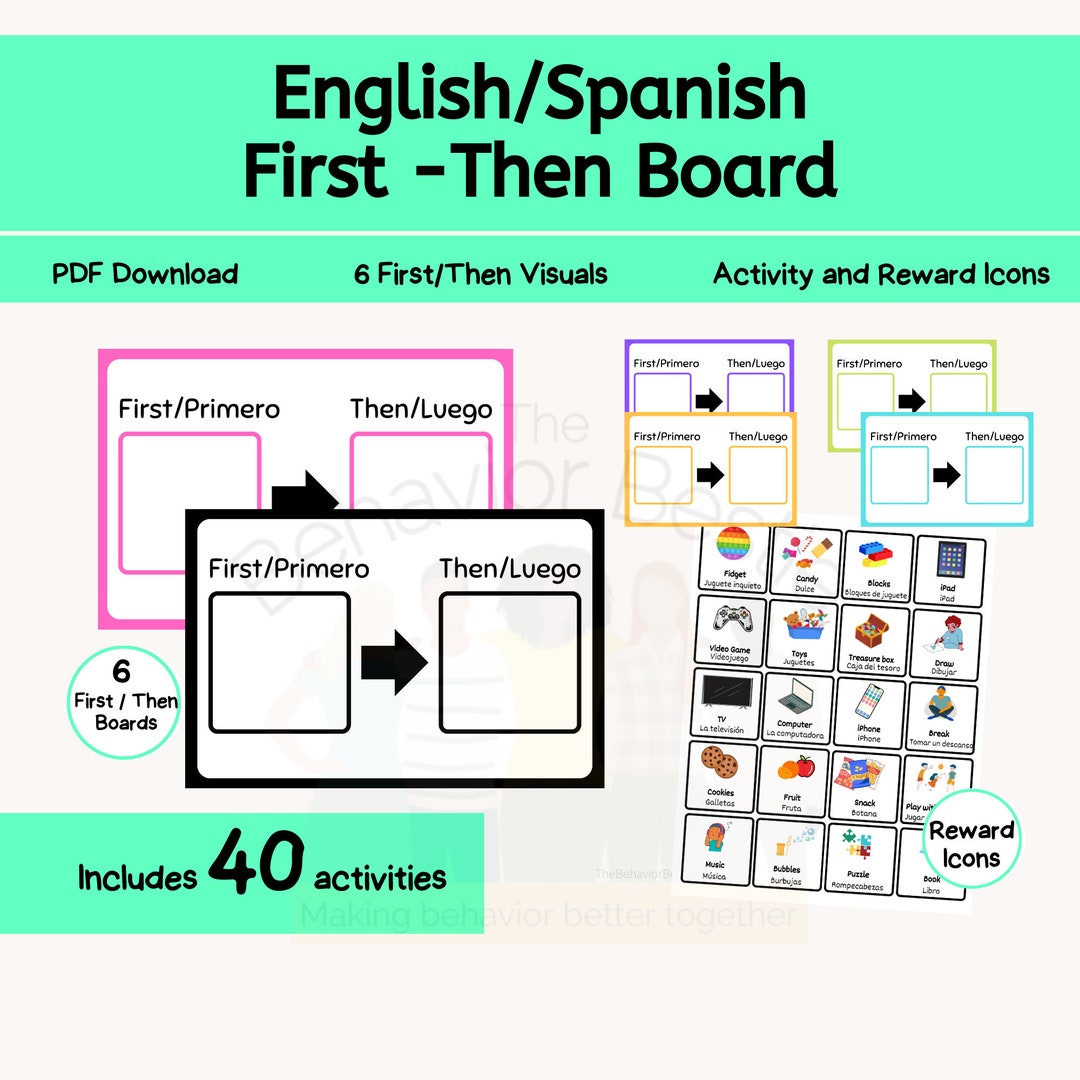 english-spanish-first-then-board-visual-schedule-dual-language-visual-support-first-then-visual-schedule-autism-support-aba-etsy