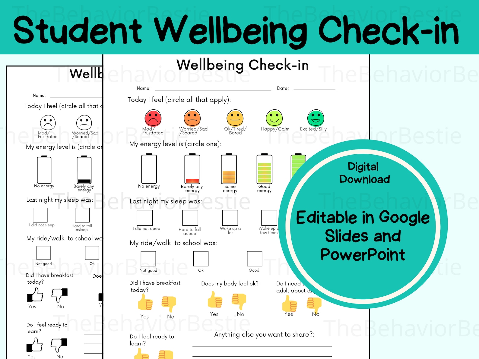 Student Wellbeing Check-in: Daily Emotions Sheet (PDF & PPT) - Etsy