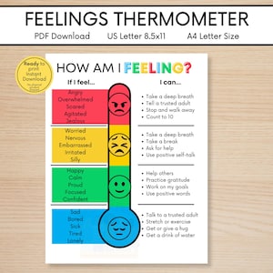 Feelings Thermometer Printable | Emotion Regulation Chart | Classroom SEL Poster