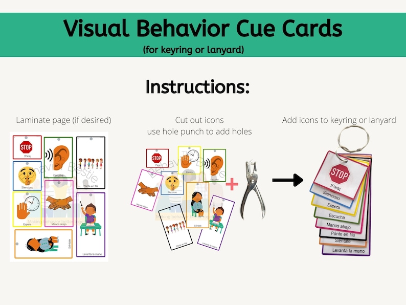 Spanish Behavior Cue Cards: Visual Supports for Keyring (digital ...