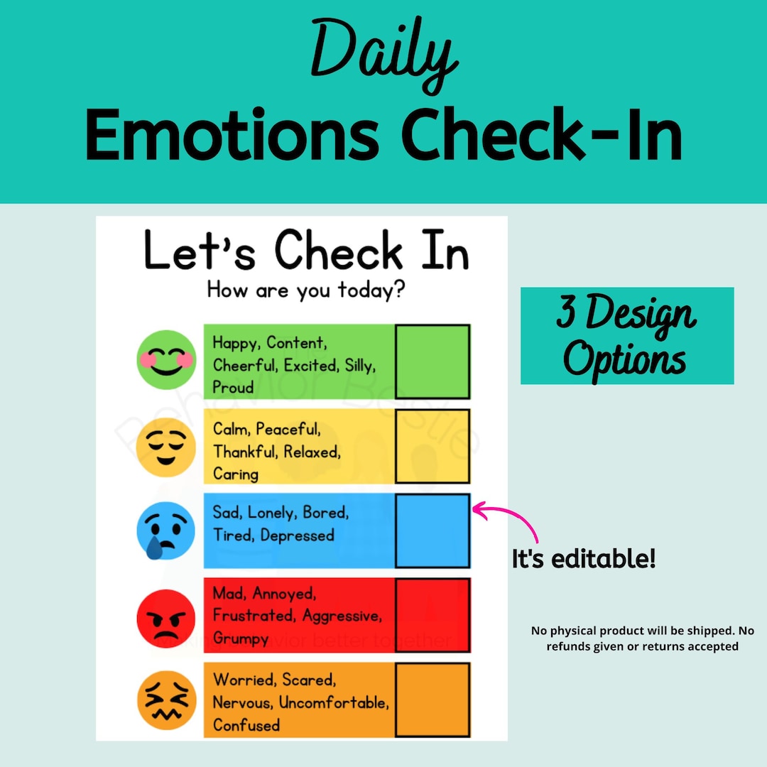 Editable Emotions Check-in | Feelings Check in | Daily Check-in | How ...