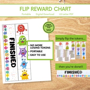 Printable Monsters Token Board | Tokenless Token Board | Flip Token Board | Cute Monsters Reward Chart