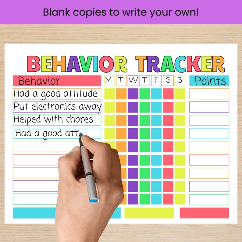 Editable Behavior Chart for Kids, Behavior Chart for Kids, Girls