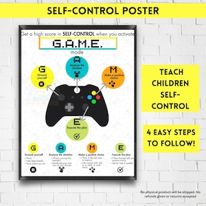 Self-Control Poster: G.A.M.E. Strategy for Students (Digital Download)