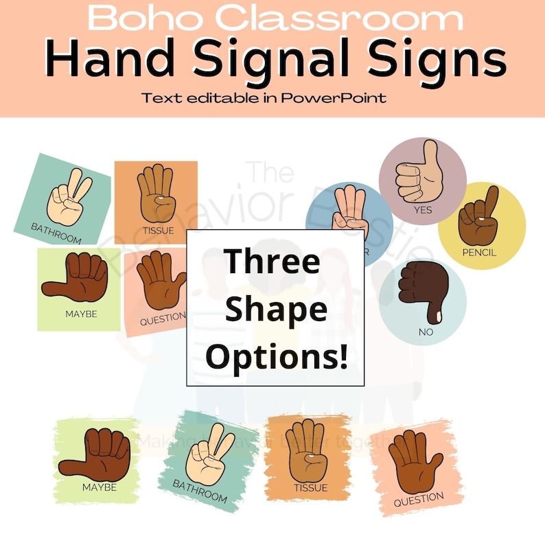 Boho Classroom Hand Signals, Hand Signal Signs for Classroom Management