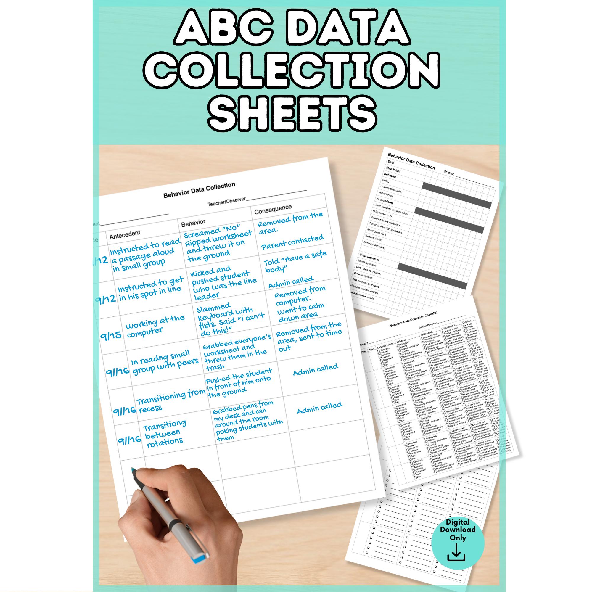 ABC Behavior Data Collection Forms: FBA Assessment (digital Download ...