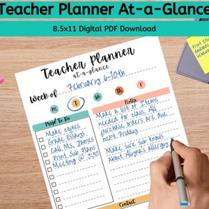Teacher at-a-glance Planner | Teacher Planner | Planning for teachers | Teacher Organization | Teacher Printable