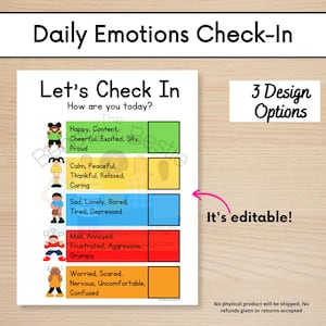 Kids&#39; Daily Emotions Check-In Chart: Classroom & Therapy (Digital Download)