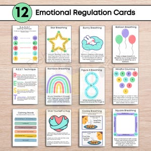 Kaarten voor emotionele regulatie voor kinderen, kaarten met coping-angst, zelfregulatiestrategieën voor kinderen, kaarten met coping-vaardigheden voor kinderen