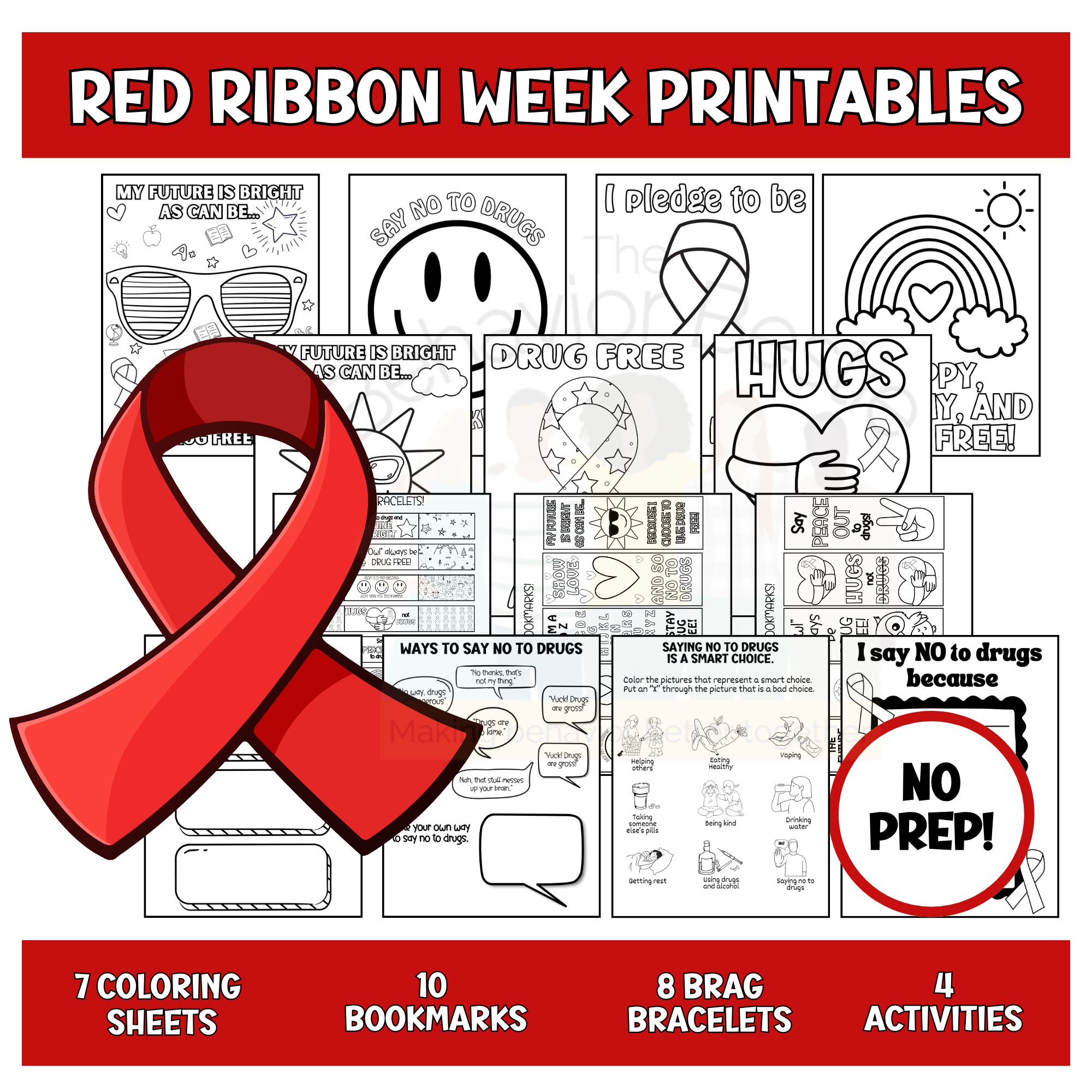 Red Ribbon Week Printables for Teachers Just Say No to Drugs - Etsy