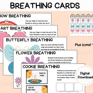 Exercices de respiration pour les enfants | Ensemble de cartes respiratoires | Cartes d'adaptation | Cartes apaisantes | Cartes de pleine conscience | Outils de coin calme