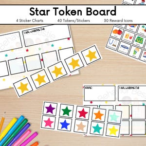 Cuadro de pegatinas de estrellas / Cuadro de recompensas de estrellas / Tablero de fichas de estrellas imprimible / Cuadro de comportamiento de estrellas / Apoyo para el autismo / Apoyo para el TDAH / Cuadro de recompensas para niños