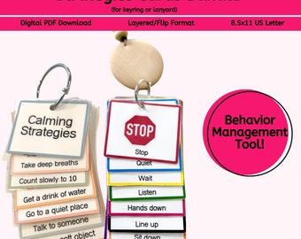 Printable Behavior Cue Cards | Visual Cue Cards | Calming Strategy Cards | Behavior Lanyard | Behavior Management Cards