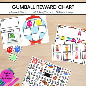 Fun Reward Chart For Kids, Colorful Behavior Chart, Gum ball themed token board, Positive Behavior Support