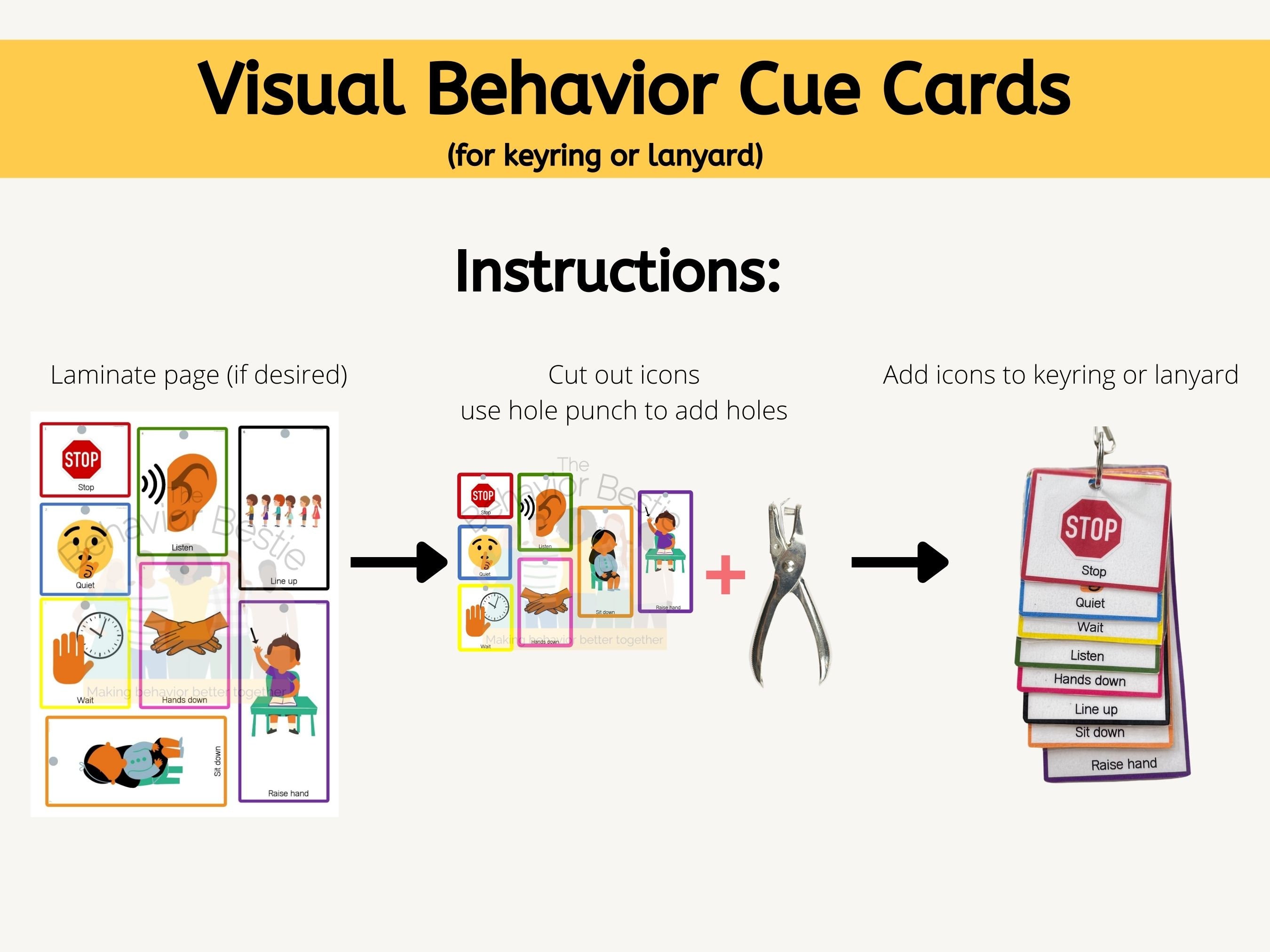 Behavior Cue Cards Keyring/lanyard Cards /digital Visual Cues - Etsy Canada