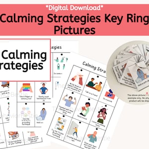 DIGITALE kalmerende strategieën Visuele/AFDRUKBARE copingvaardigheden | Sleutelring copingstrategieën | Kaarten voor emotionele regulatie/coping voor kinderen